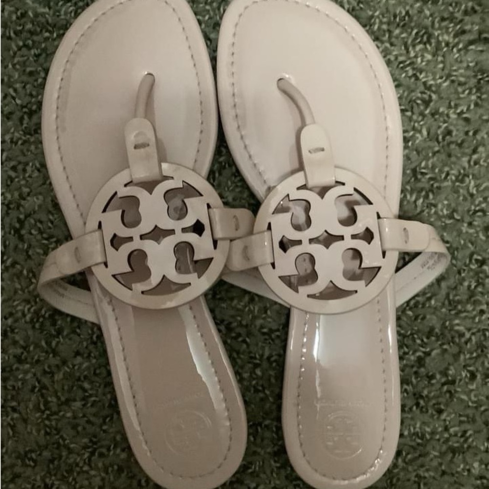 Tory Burch patent beige miller sandals 10